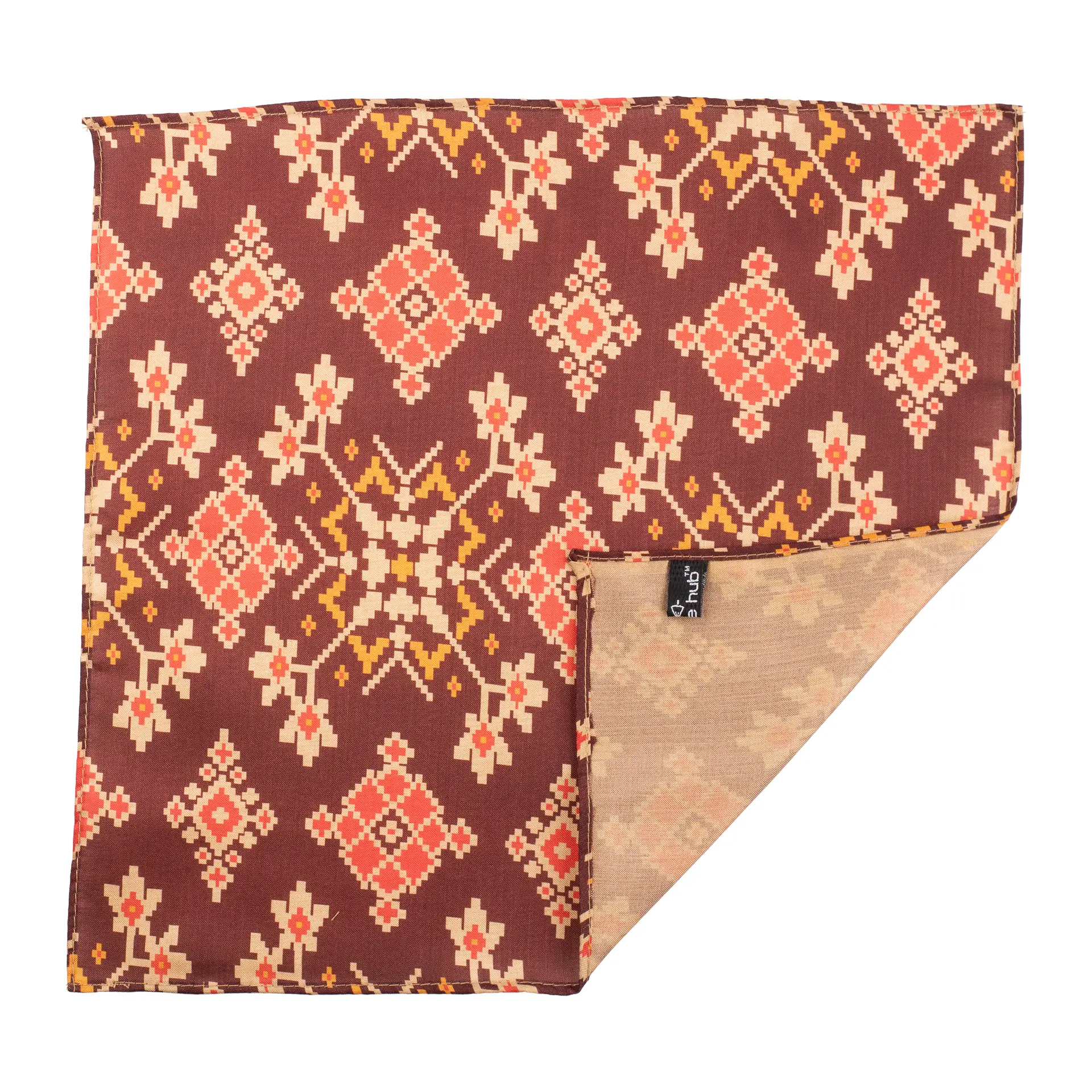Brown Geometric Pocket Square for Men