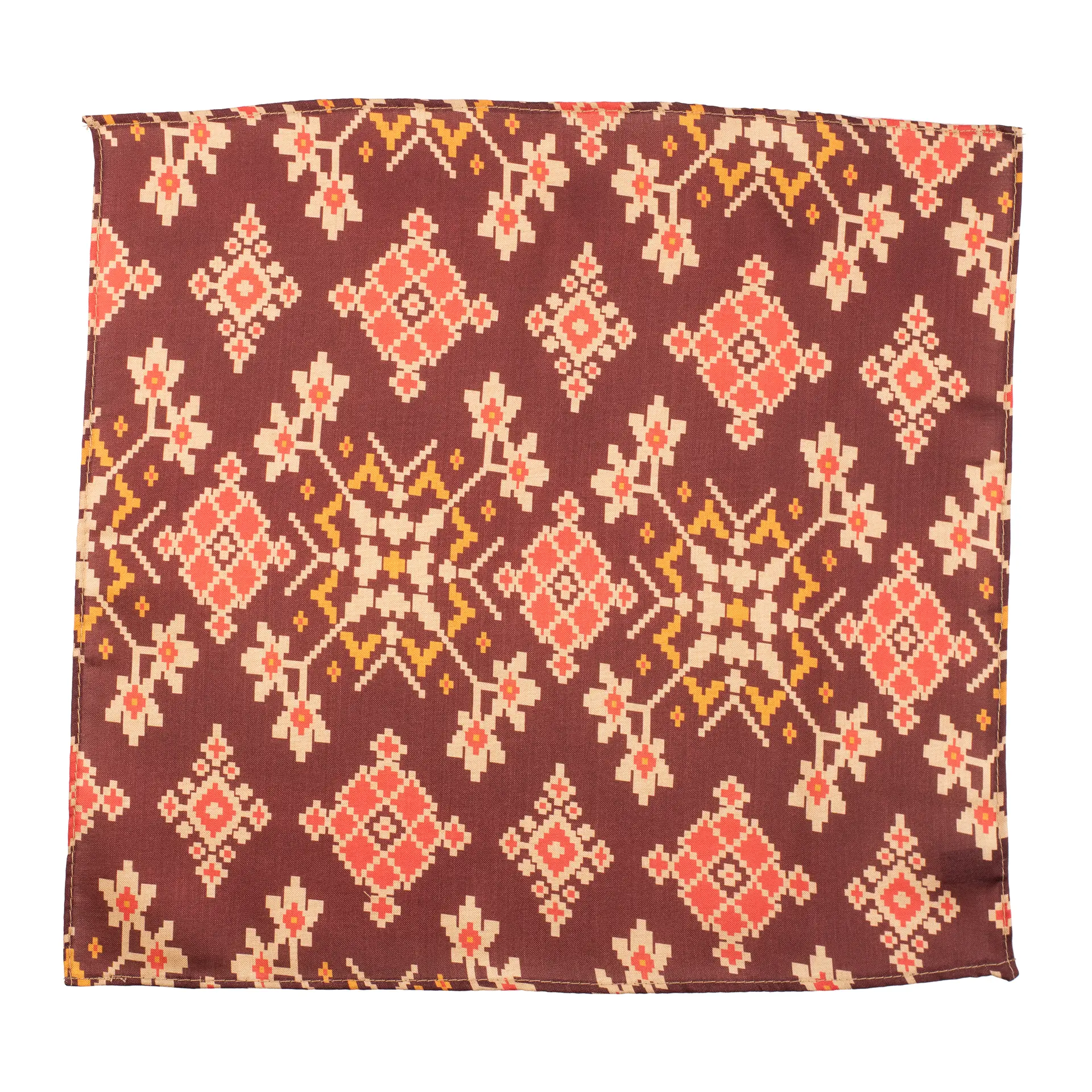 Brown Geometric Pocket Square for Men