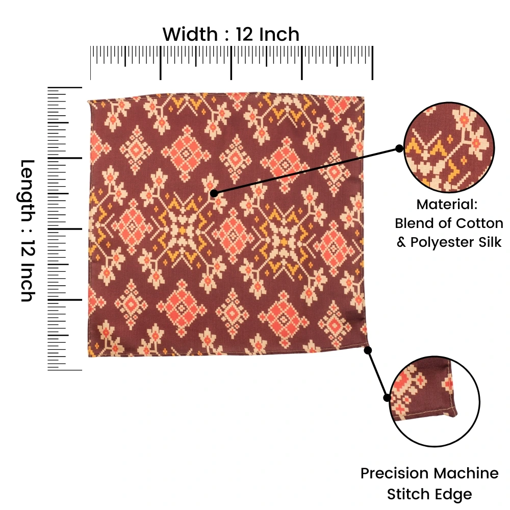 Brown Geometric Pocket Square for Men