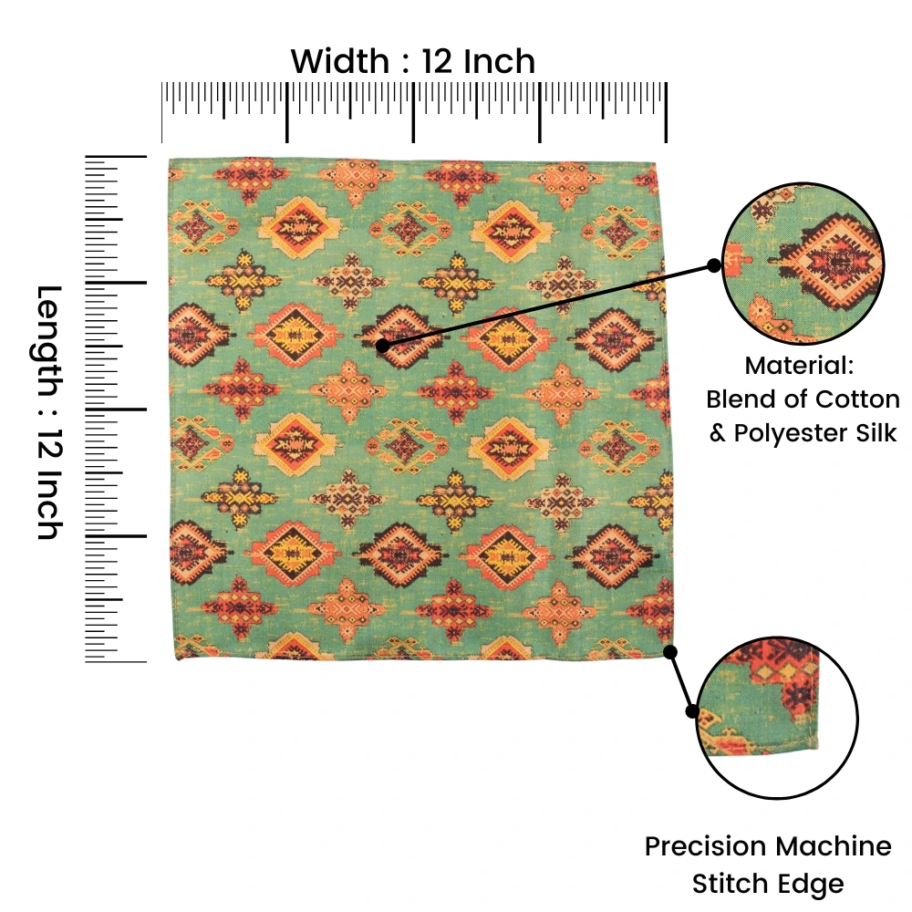Green Geometric Pocket Square for Men