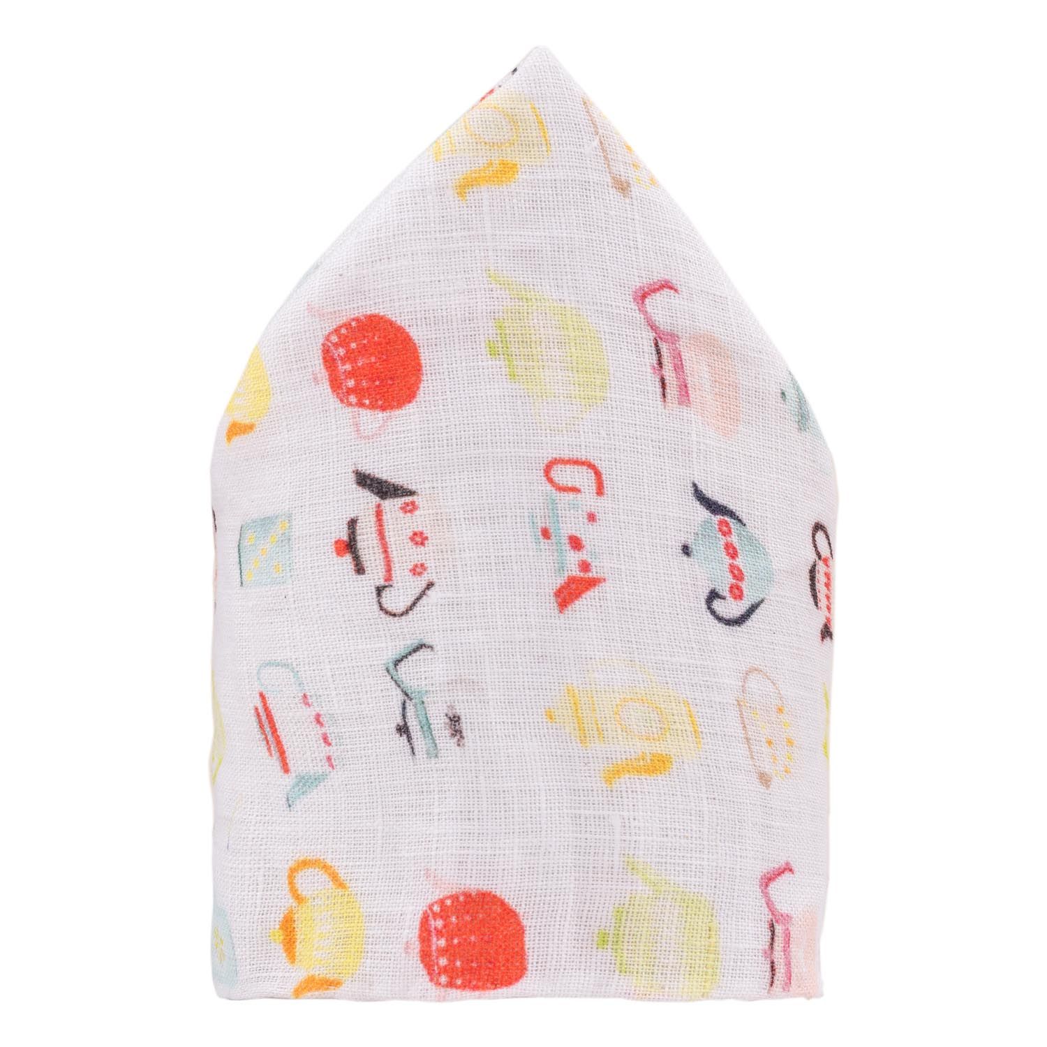 White Geometric Pocket Square for Men