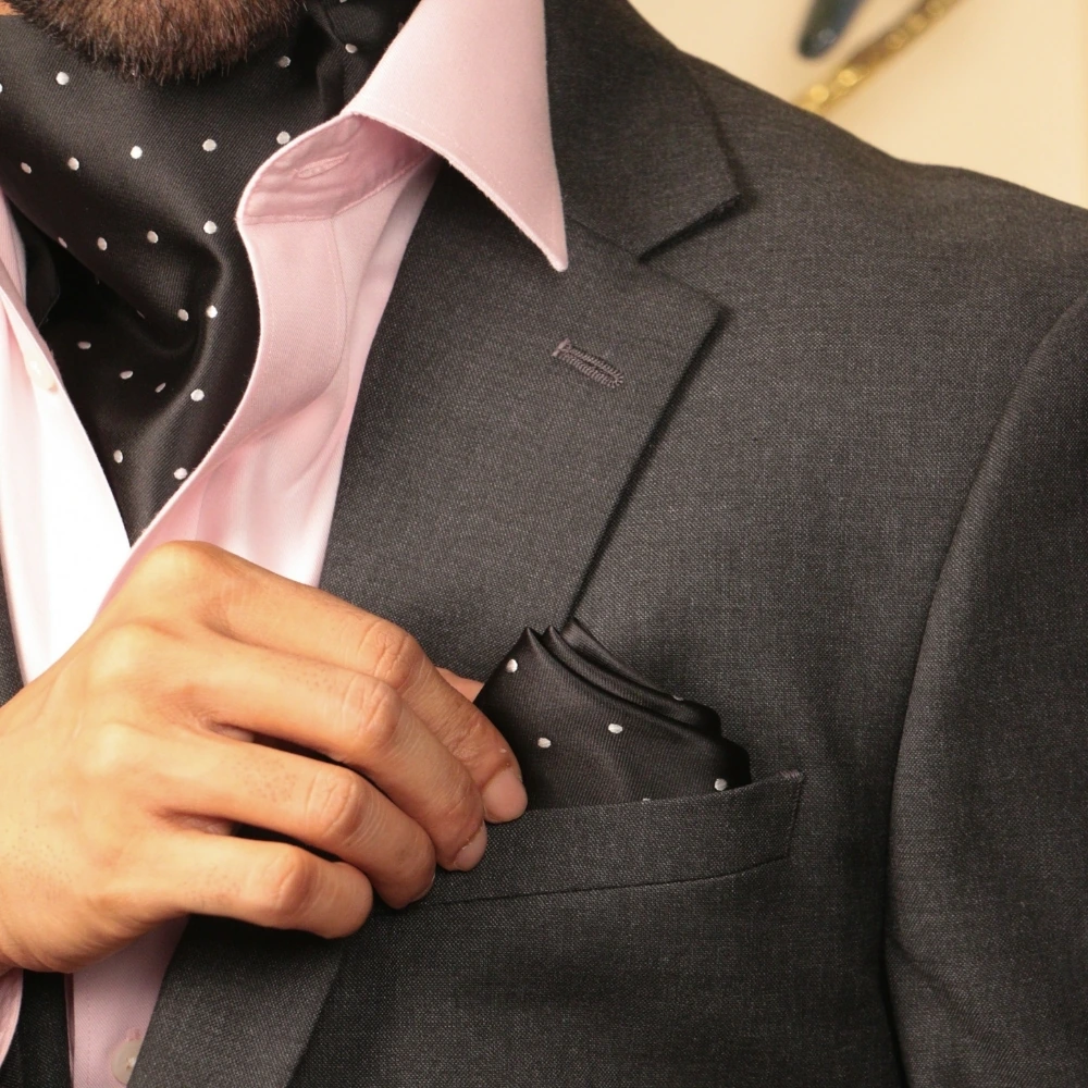 Black Polka Dot Pocket Square for Men