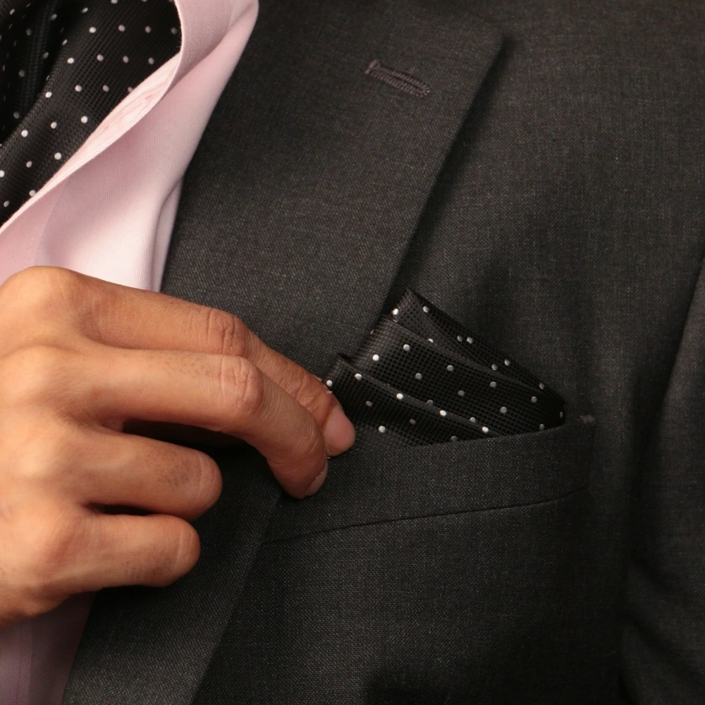 Black Polka Dot Pocket Square for Men