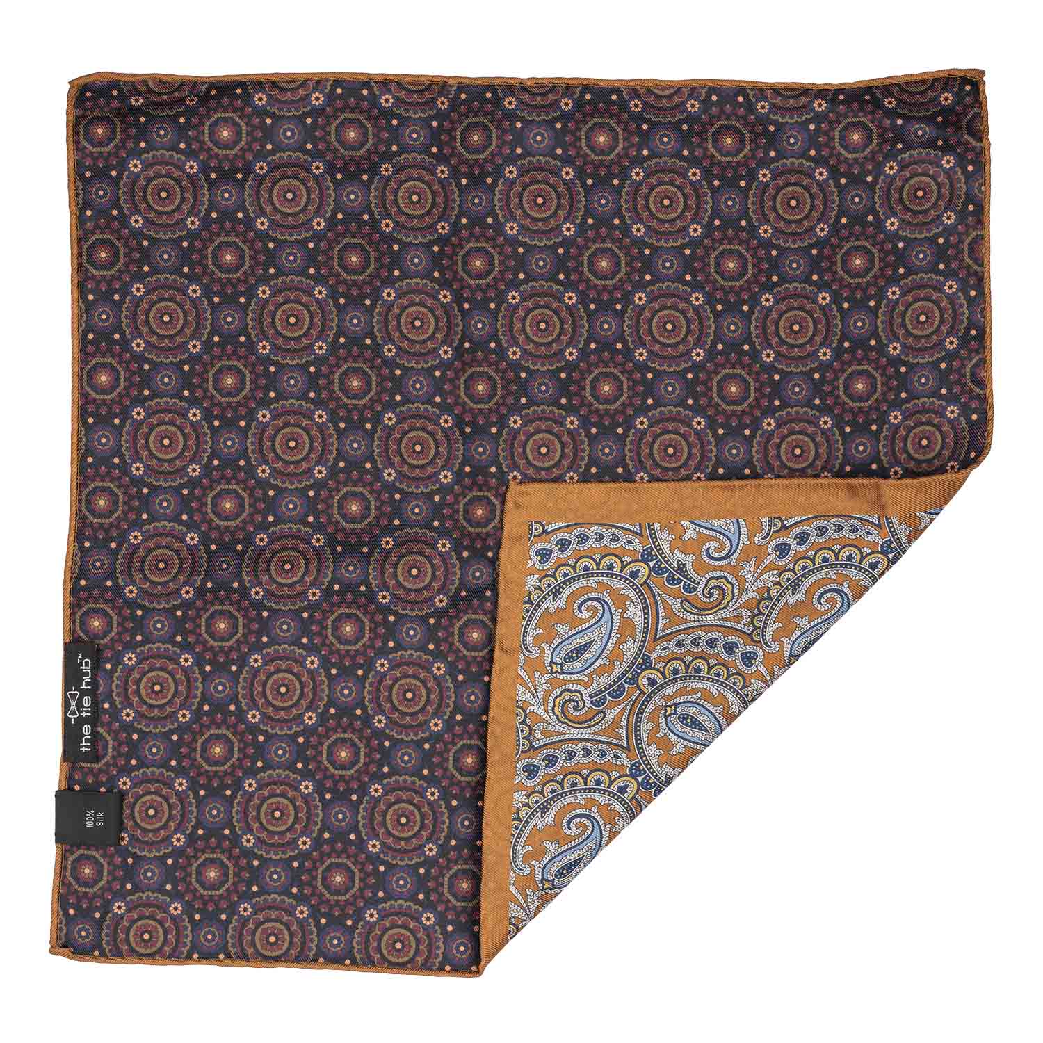 Brown Floral Reversible Pocket Square for Men