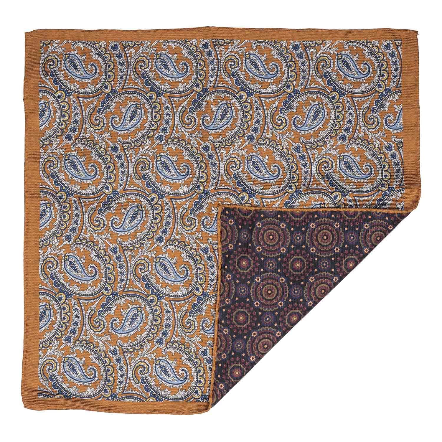 Brown Floral Reversible Pocket Square for Men