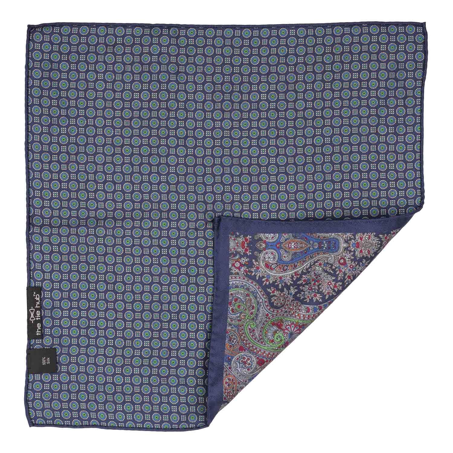 Blue Floral Reversible Pocket Square for Men
