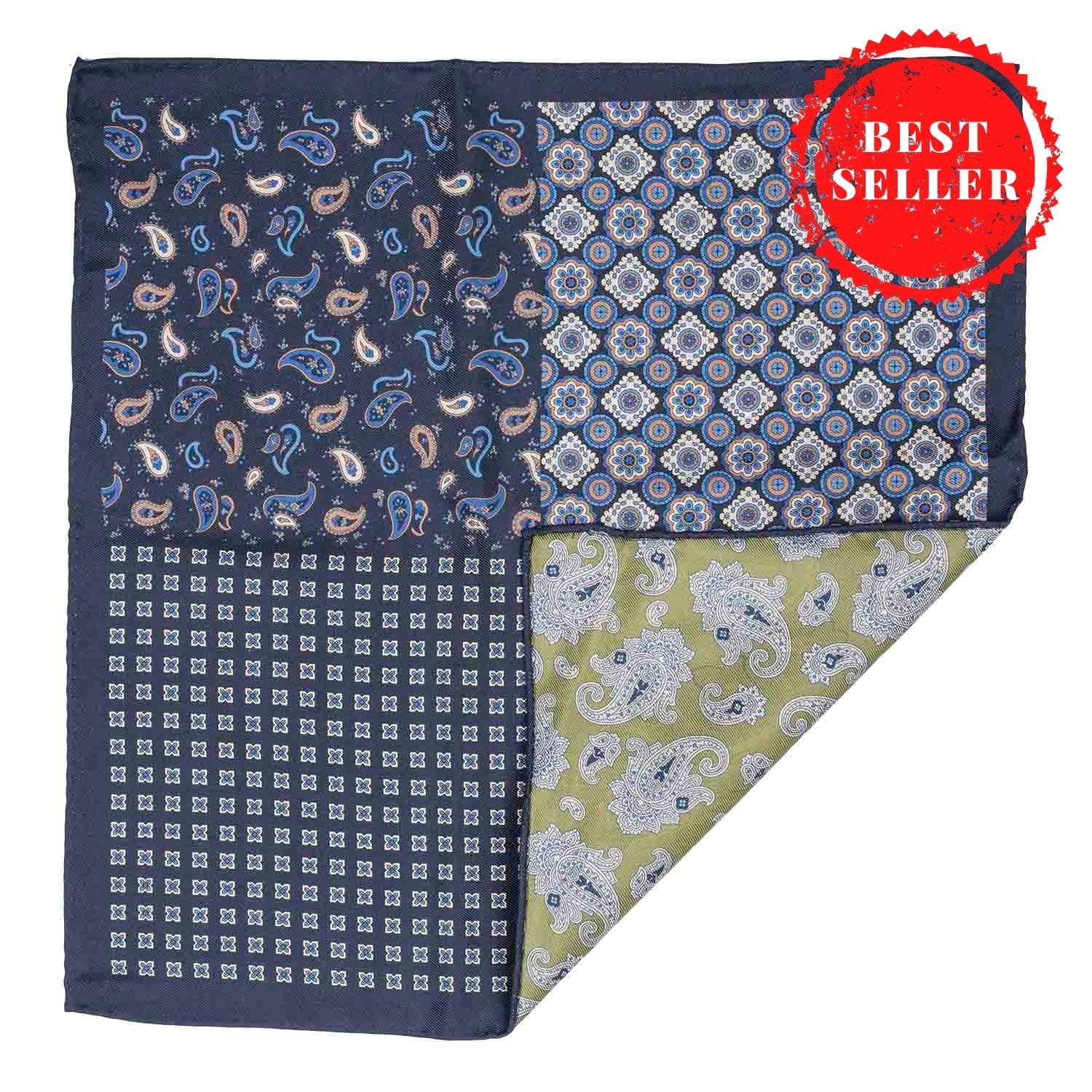 Blue Paisley Reversible Pocket Square for Men