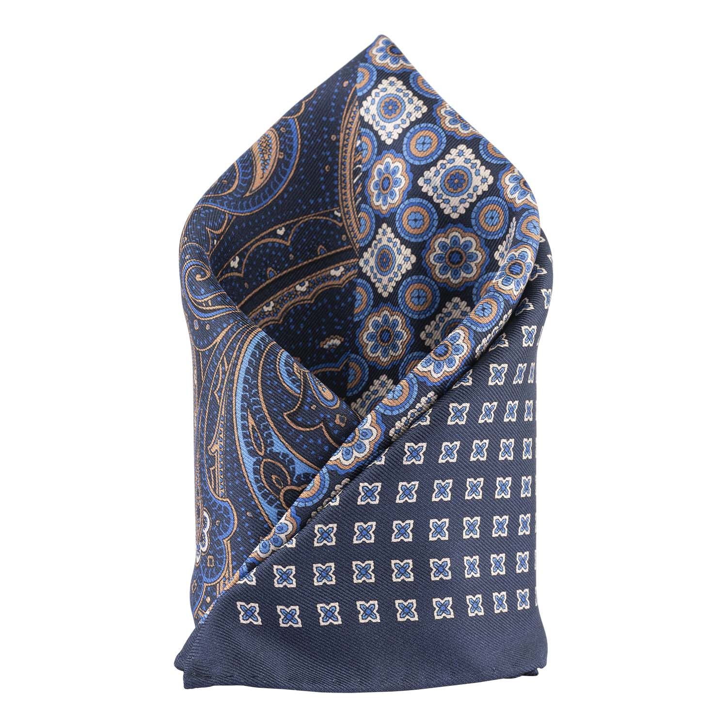 Blue Paisley Reversible Pocket Square for Men