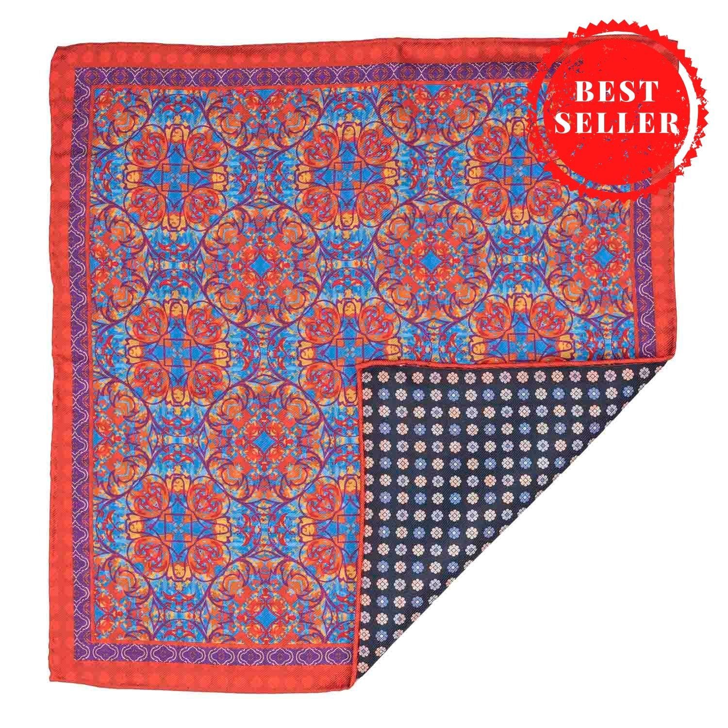 Red Floral Reversible Pocket Square for Men