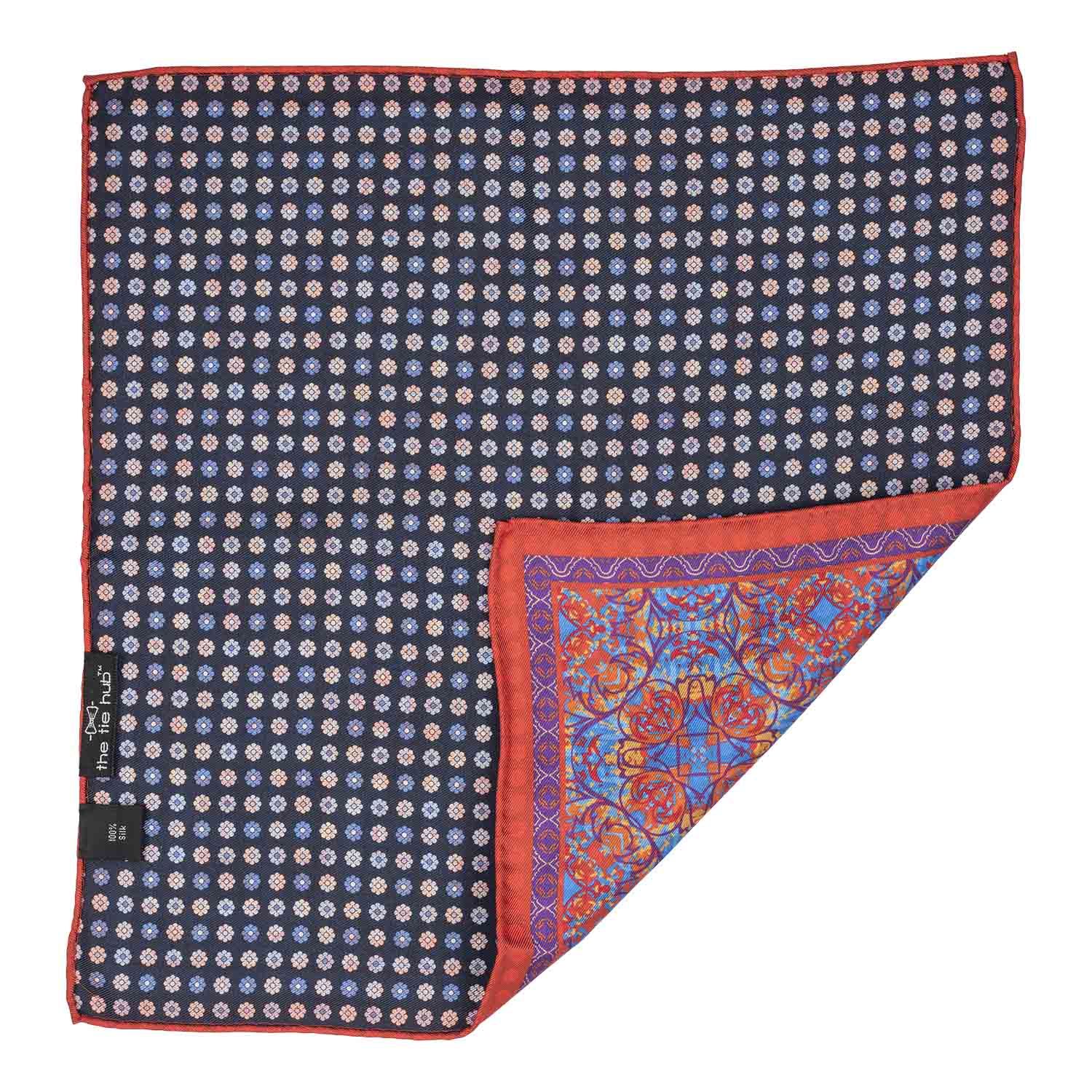 Red Floral Reversible Pocket Square for Men