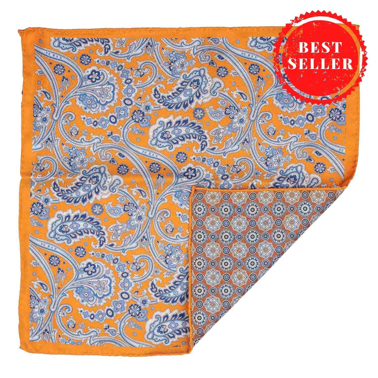 Orange Paisley Reversible Pocket Square for Men