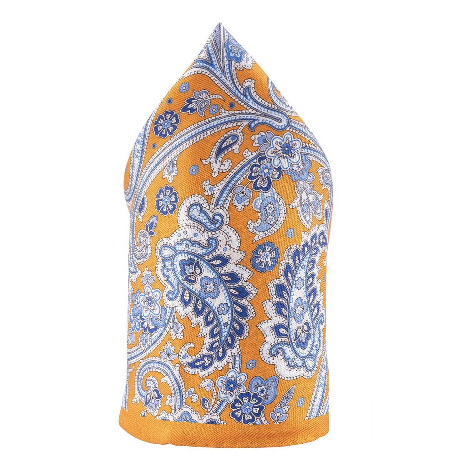 Orange Paisley Reversible Pocket Square for Men