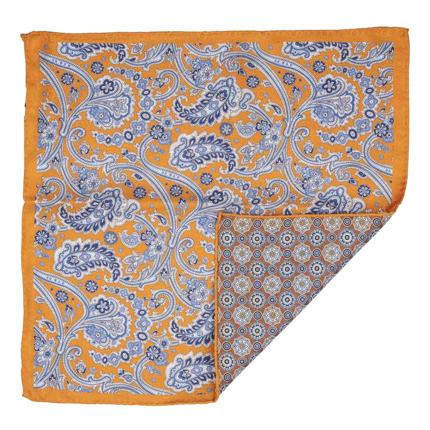 Orange Paisley Reversible Pocket Square for Men
