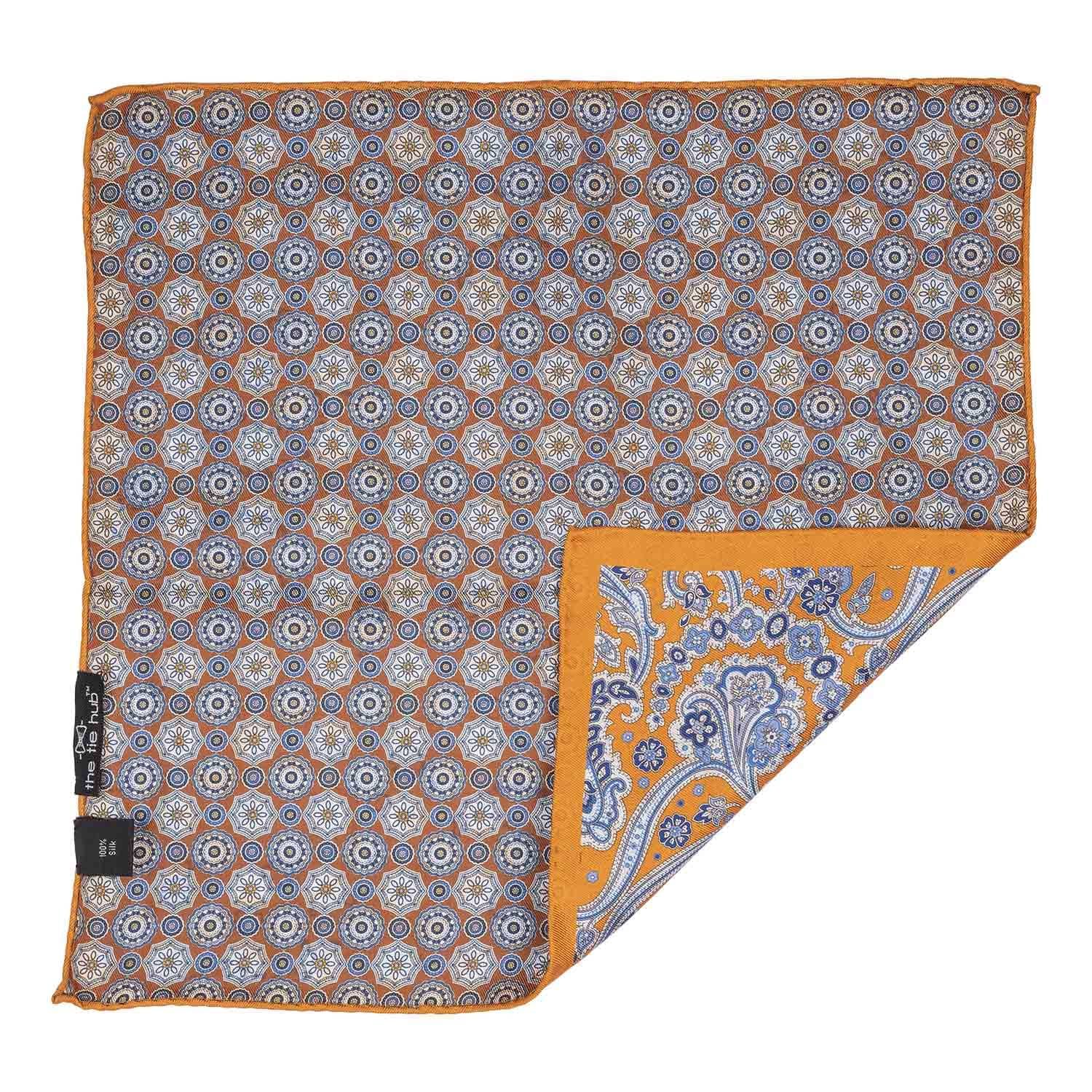 Orange Paisley Reversible Pocket Square for Men