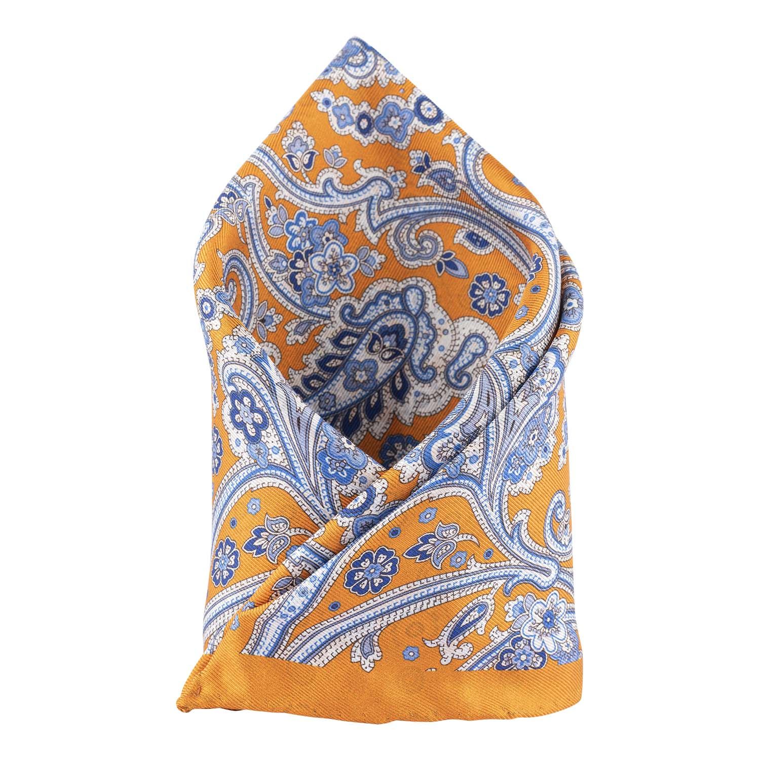 Orange Paisley Reversible Pocket Square for Men
