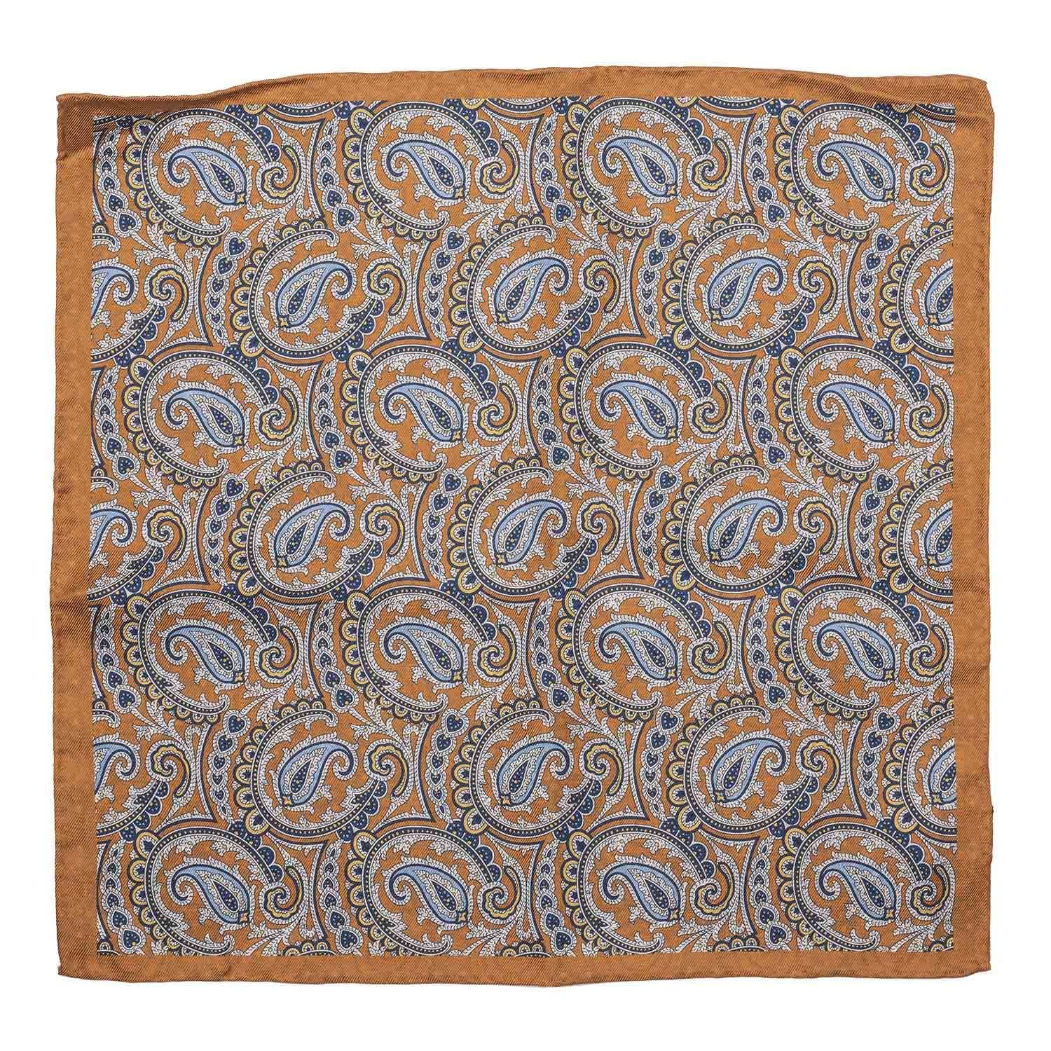 Orange Paisley Reversible Pocket Square for Men