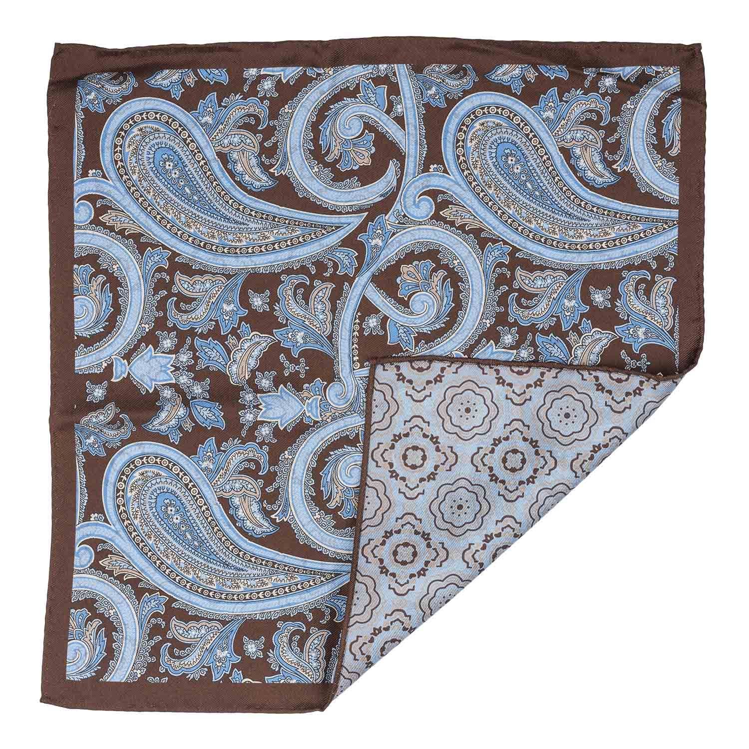 Brown Paisley Reversible Pocket Square for Men