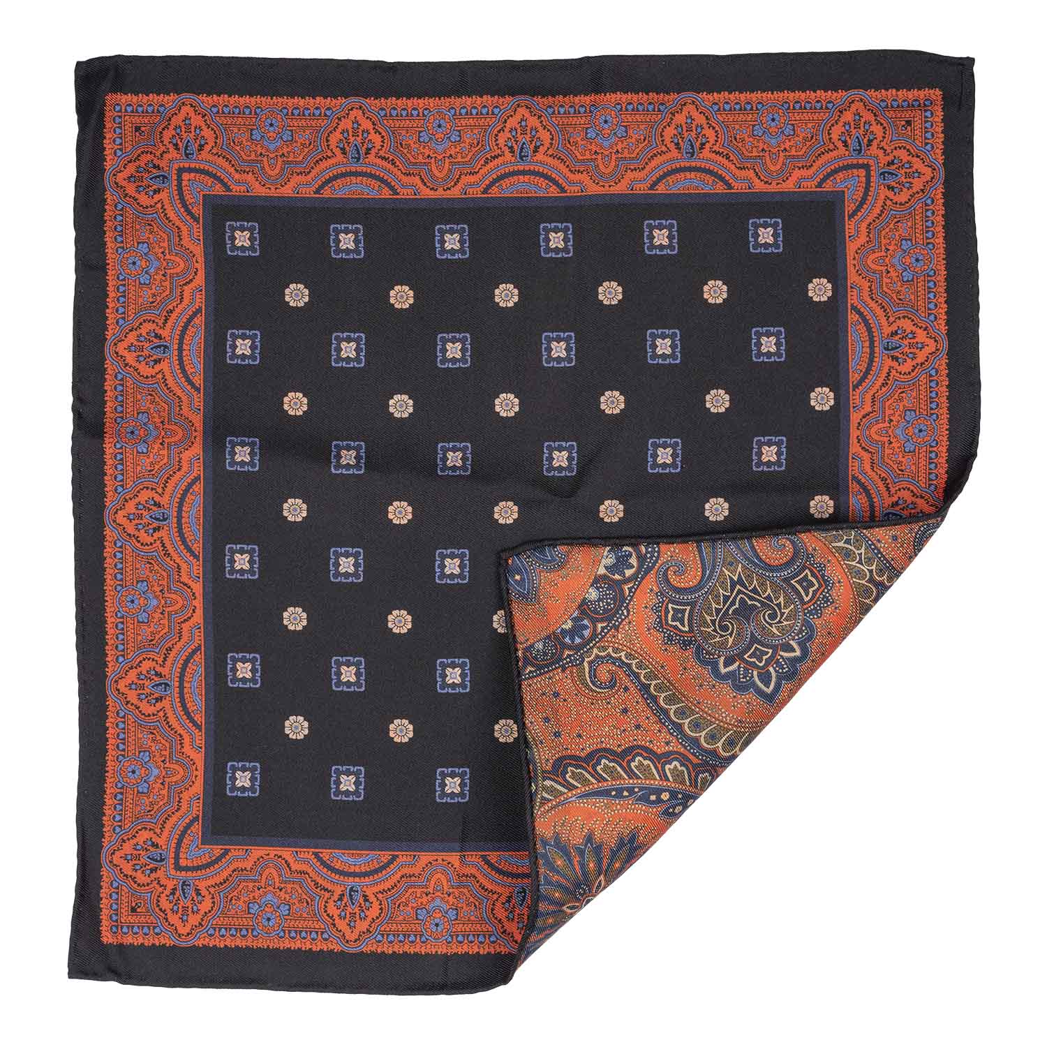 Orange Paisley Reversible Pocket Square for Men