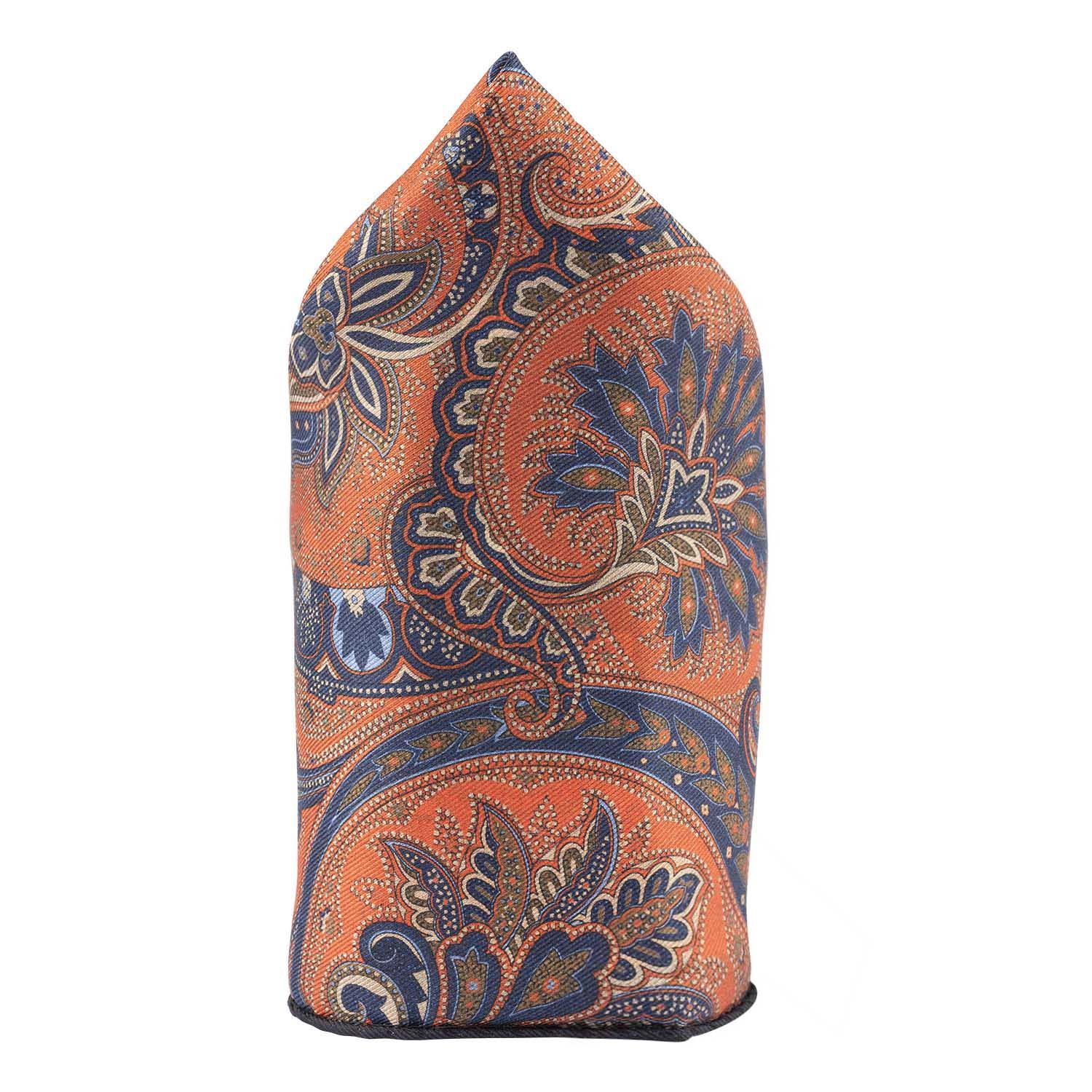 Orange Paisley Reversible Pocket Square for Men