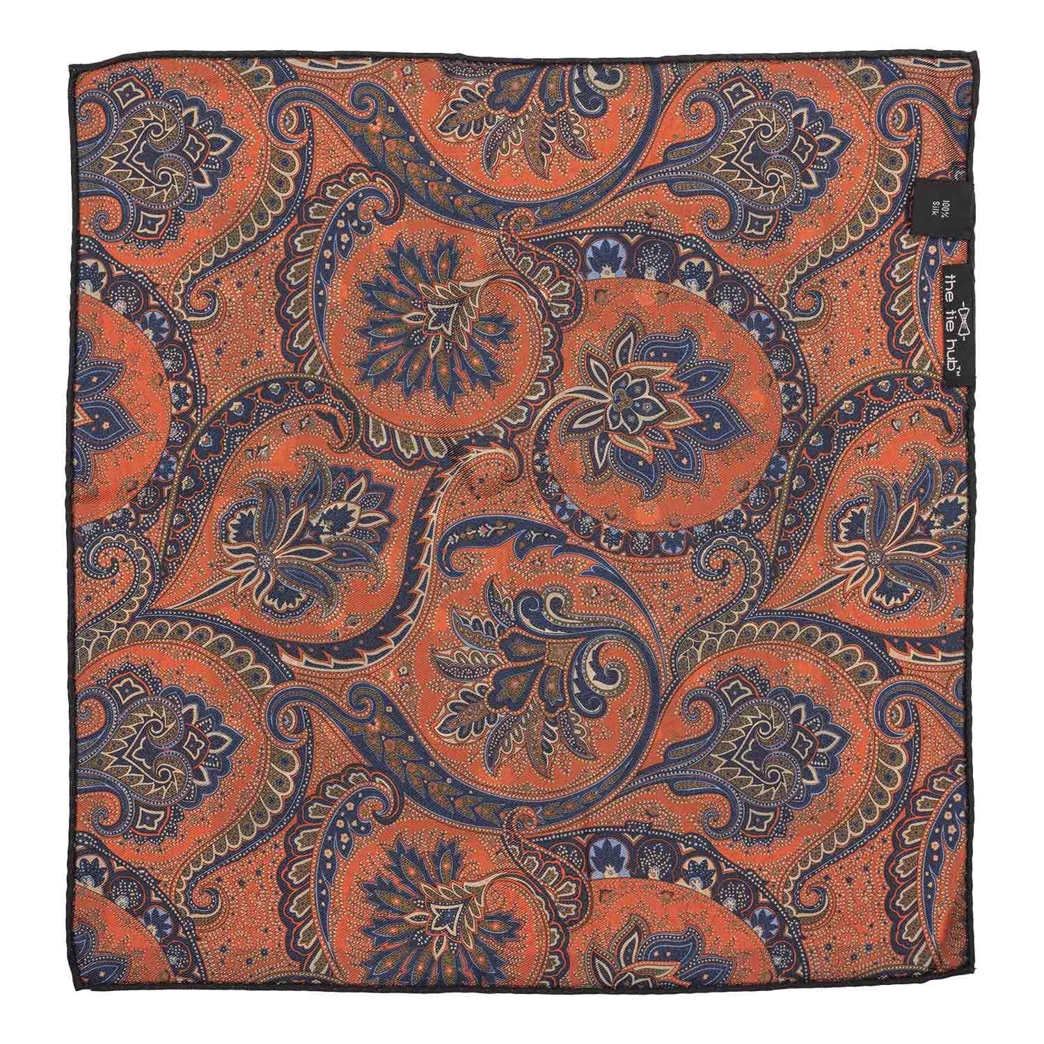 Orange Paisley Reversible Pocket Square for Men