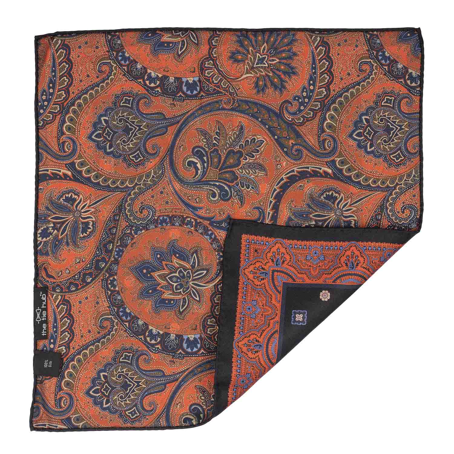 Orange Paisley Reversible Pocket Square for Men