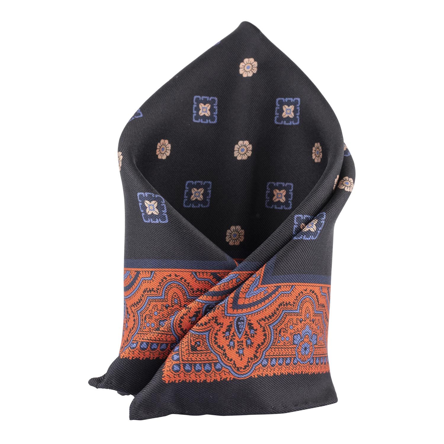 Orange Paisley Reversible Pocket Square for Men