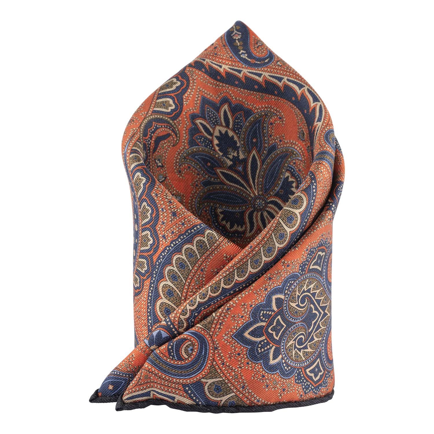Orange Paisley Reversible Pocket Square for Men