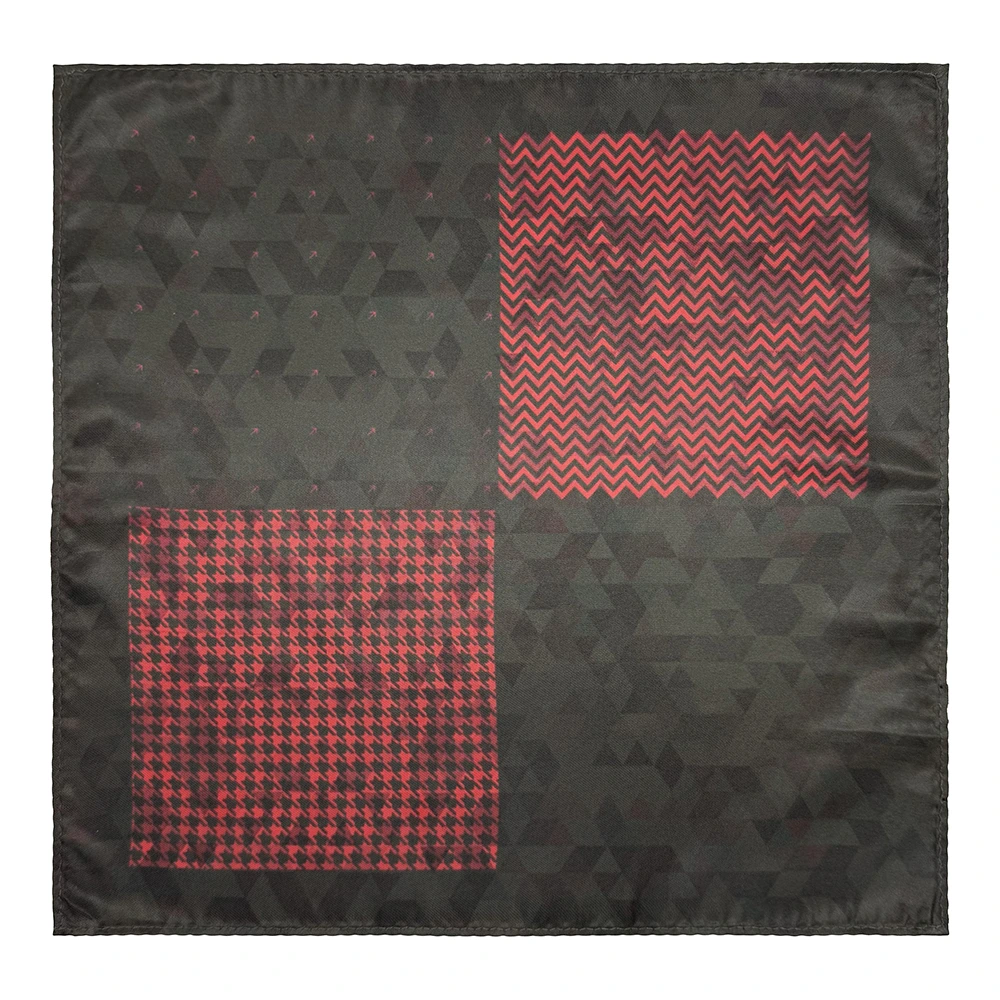 Black Geometric Reversible Pocket Square for Men