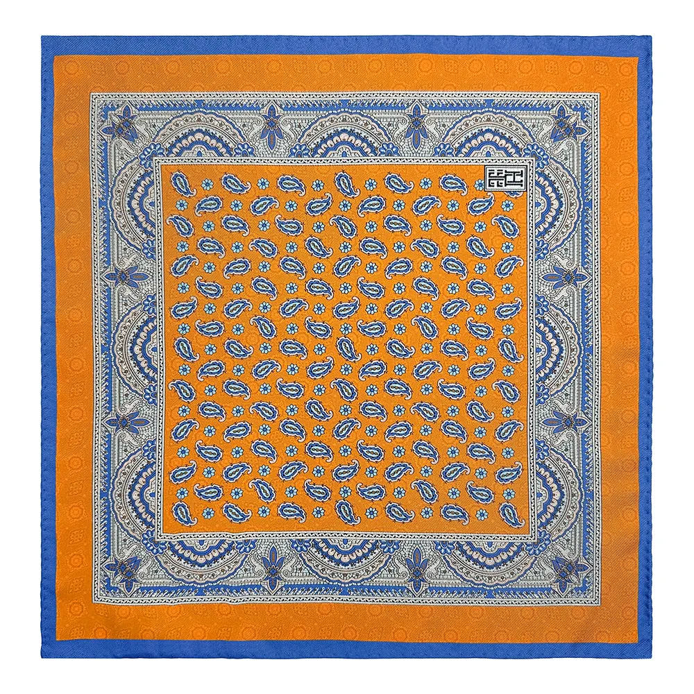 Orange Paisley Reversible Pocket Square for Men