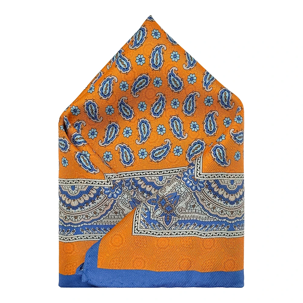 Orange Paisley Reversible Pocket Square for Men