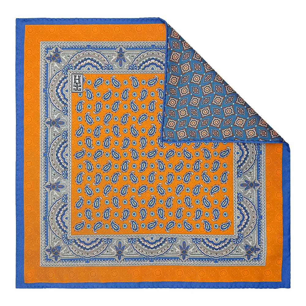 Orange Paisley Reversible Pocket Square for Men