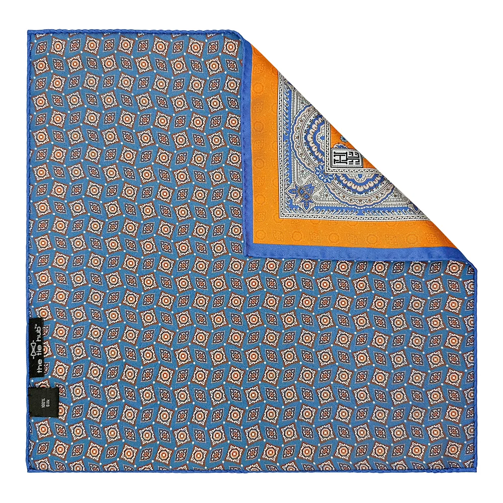 Orange Paisley Reversible Pocket Square for Men