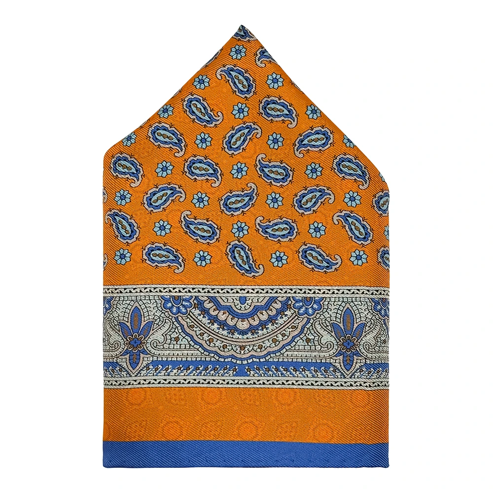 Orange Paisley Reversible Pocket Square for Men