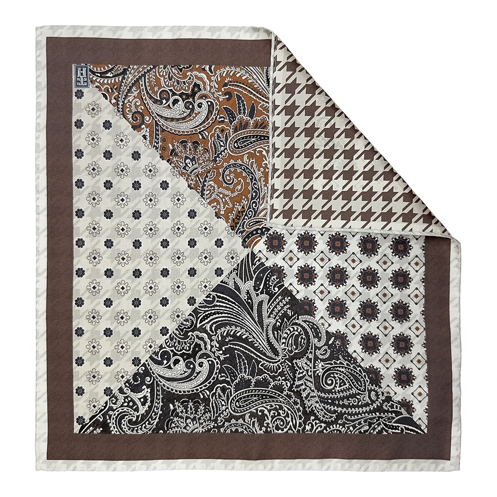 Brown Paisley Reversible Pocket Square for Men
