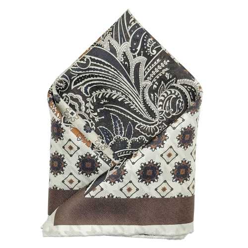 Brown Paisley Reversible Pocket Square for Men