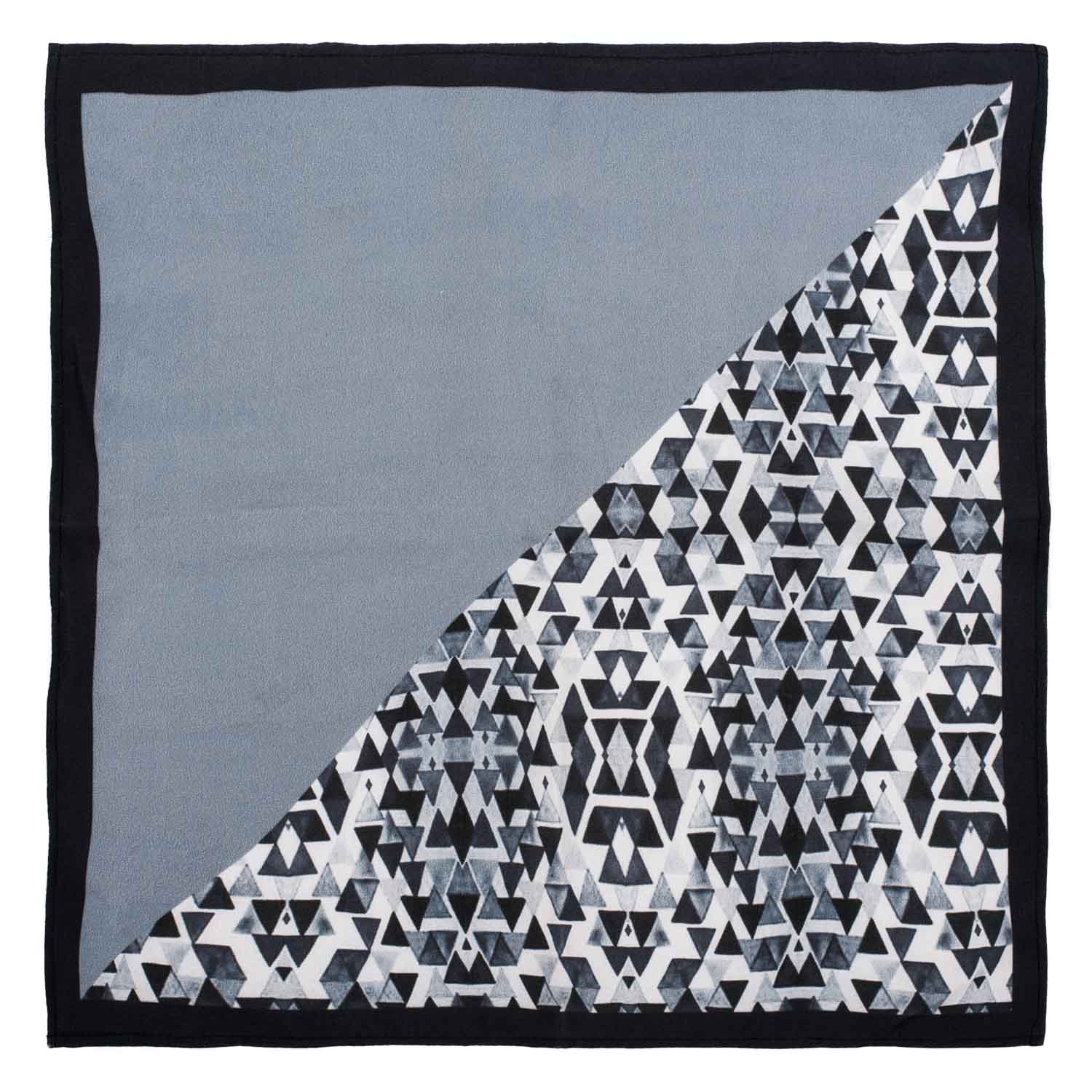 Festival Print Gray And White 100% Silk Pocket Square