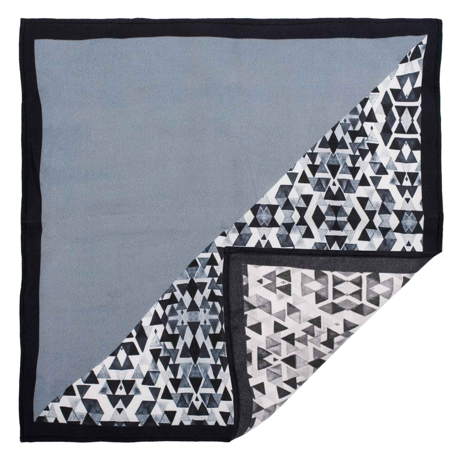 Festival Print Gray And White 100% Silk Pocket Square