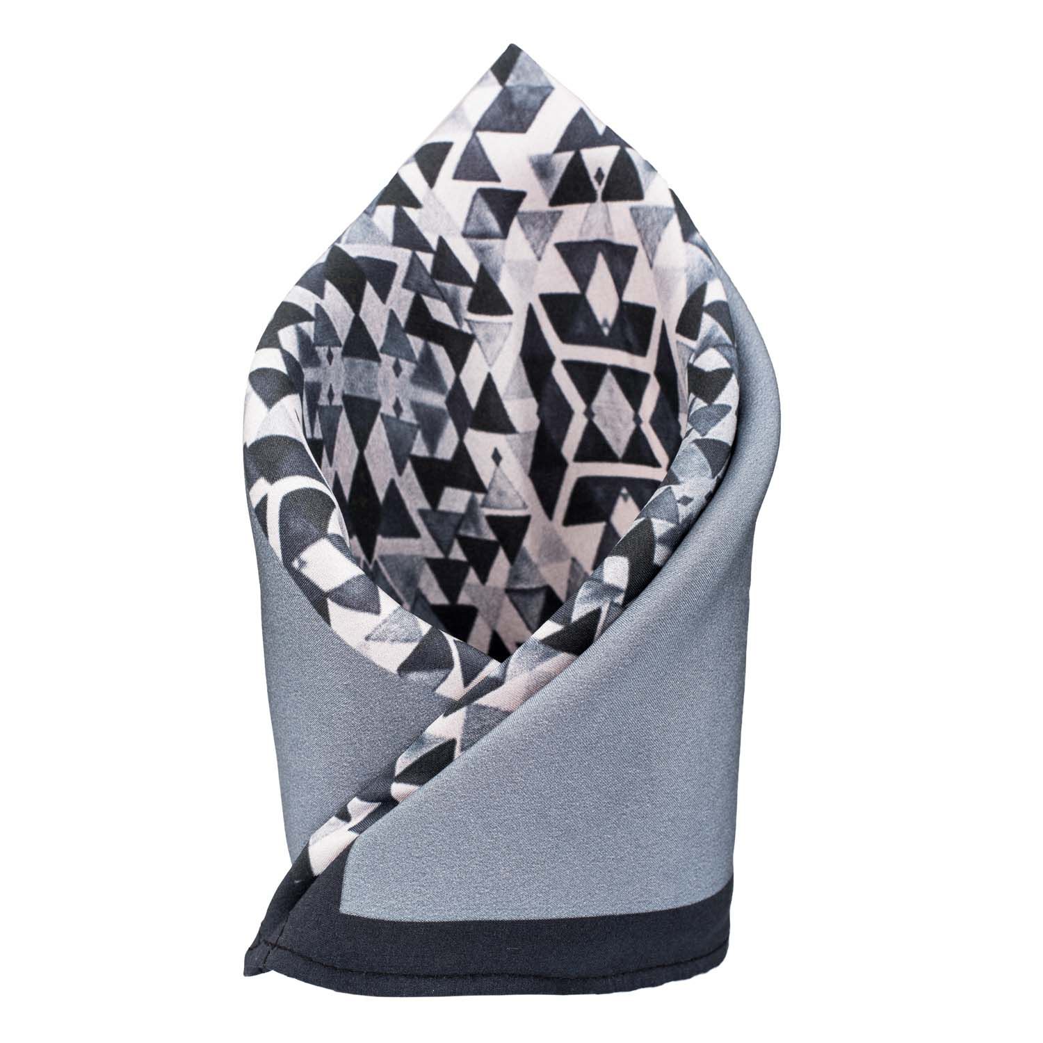 Festival Print Gray And White 100% Silk Pocket Square