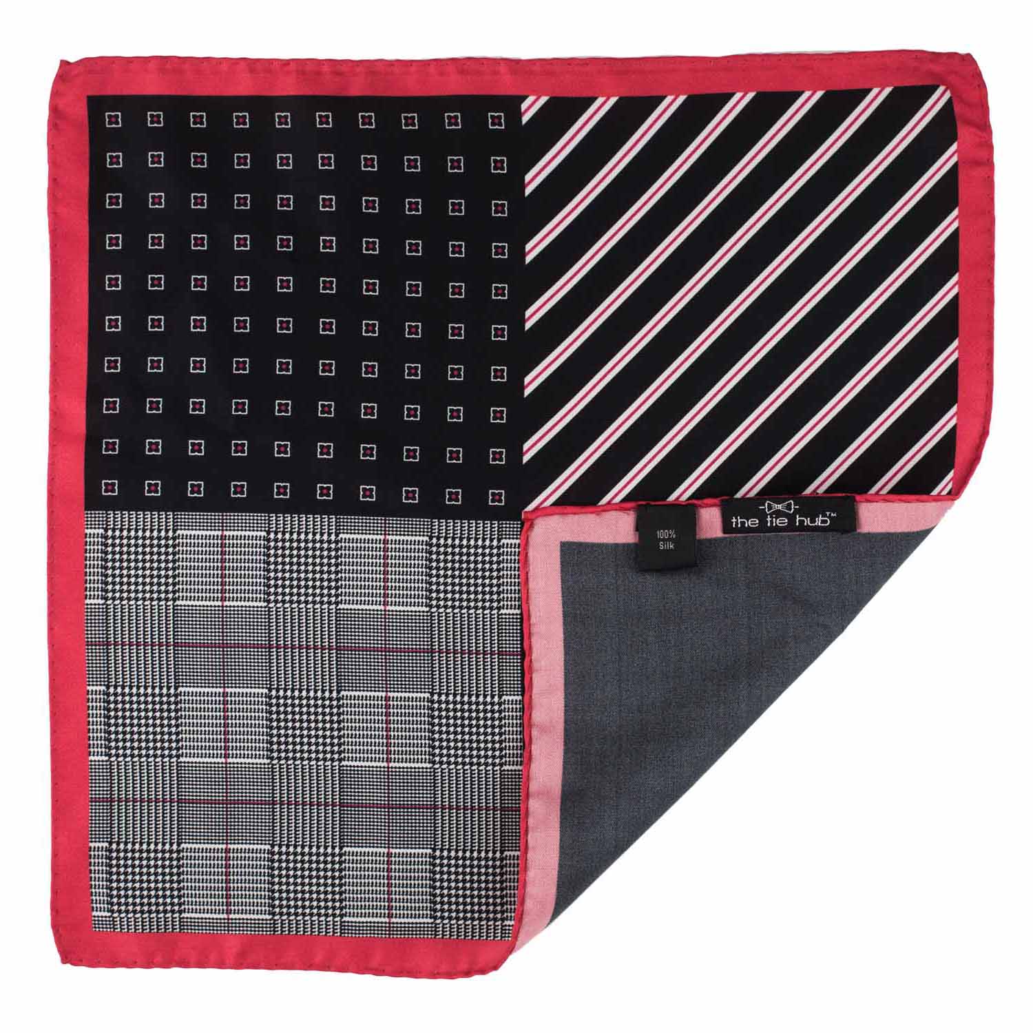 Red Geometric Italian Silk Pocket Square for Men