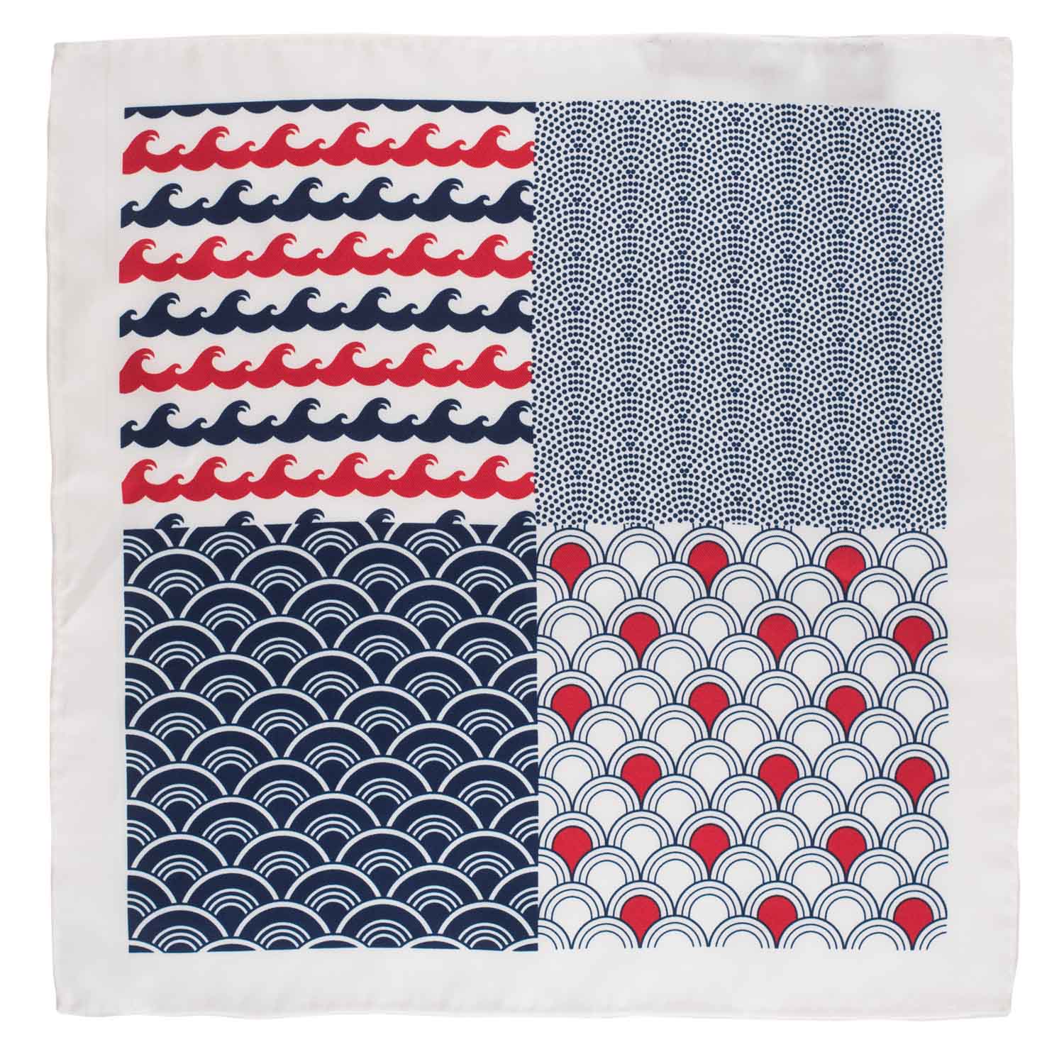 White Geometric Italian Silk Pocket Square for Men
