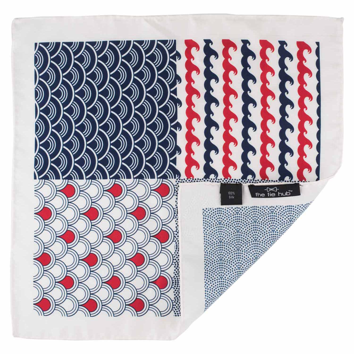 White Geometric Italian Silk Pocket Square for Men