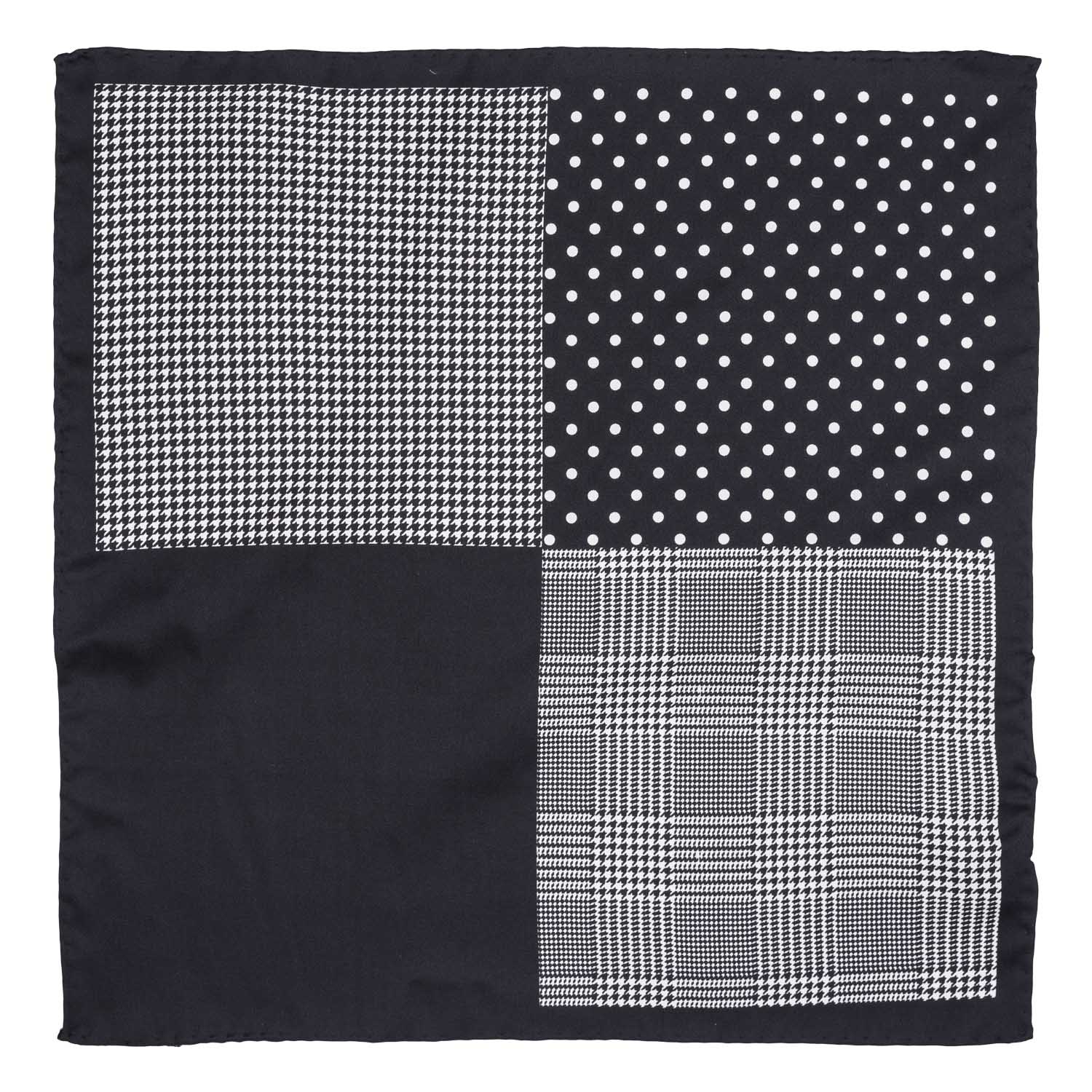Black Geometric Italian Silk Pocket Square for Men