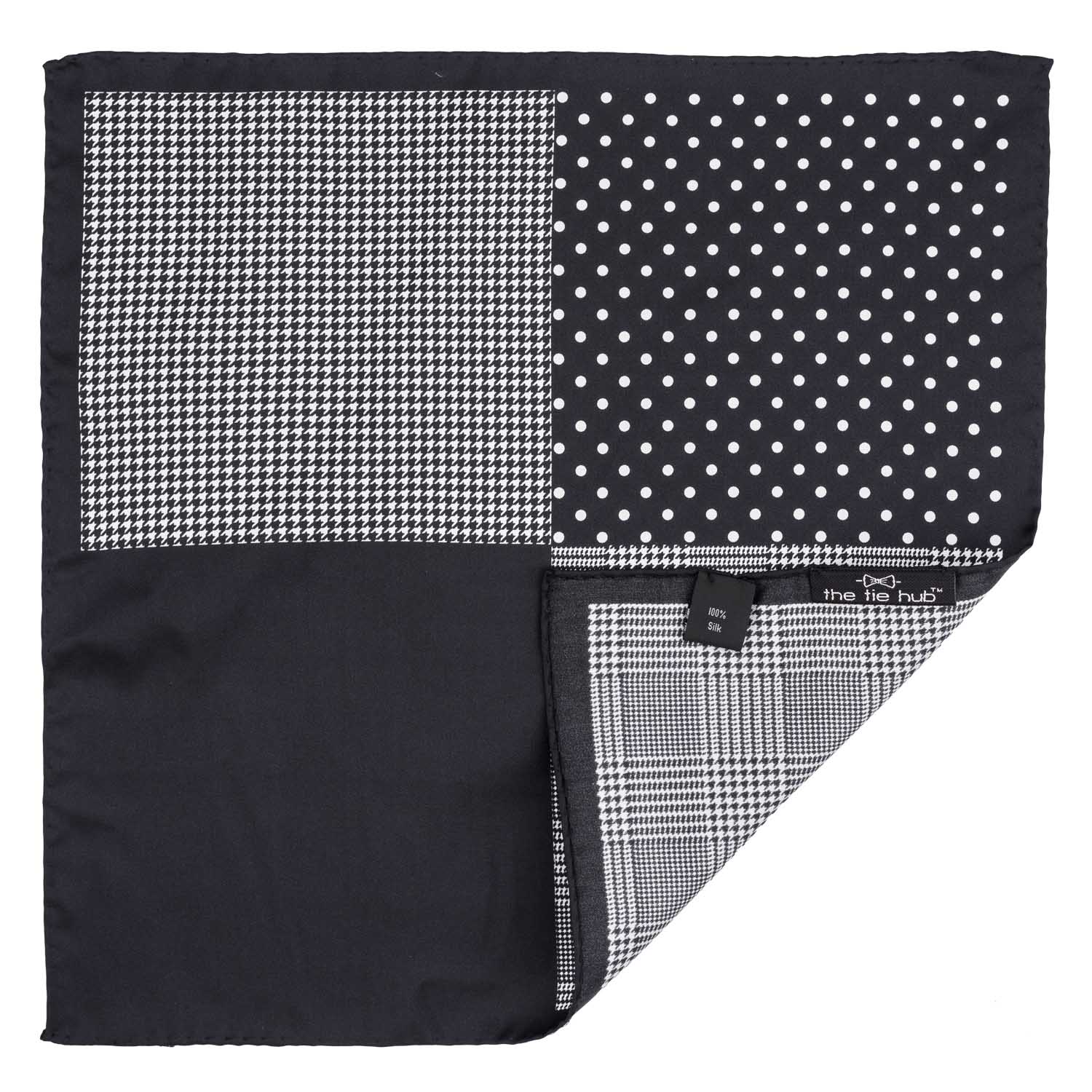Black Geometric Italian Silk Pocket Square for Men