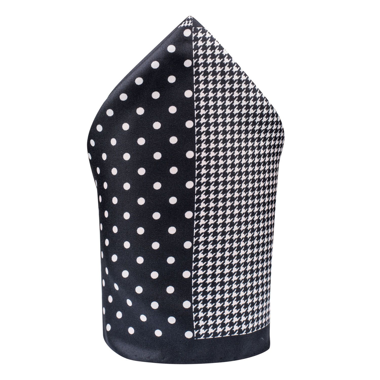 Black Geometric Italian Silk Pocket Square for Men