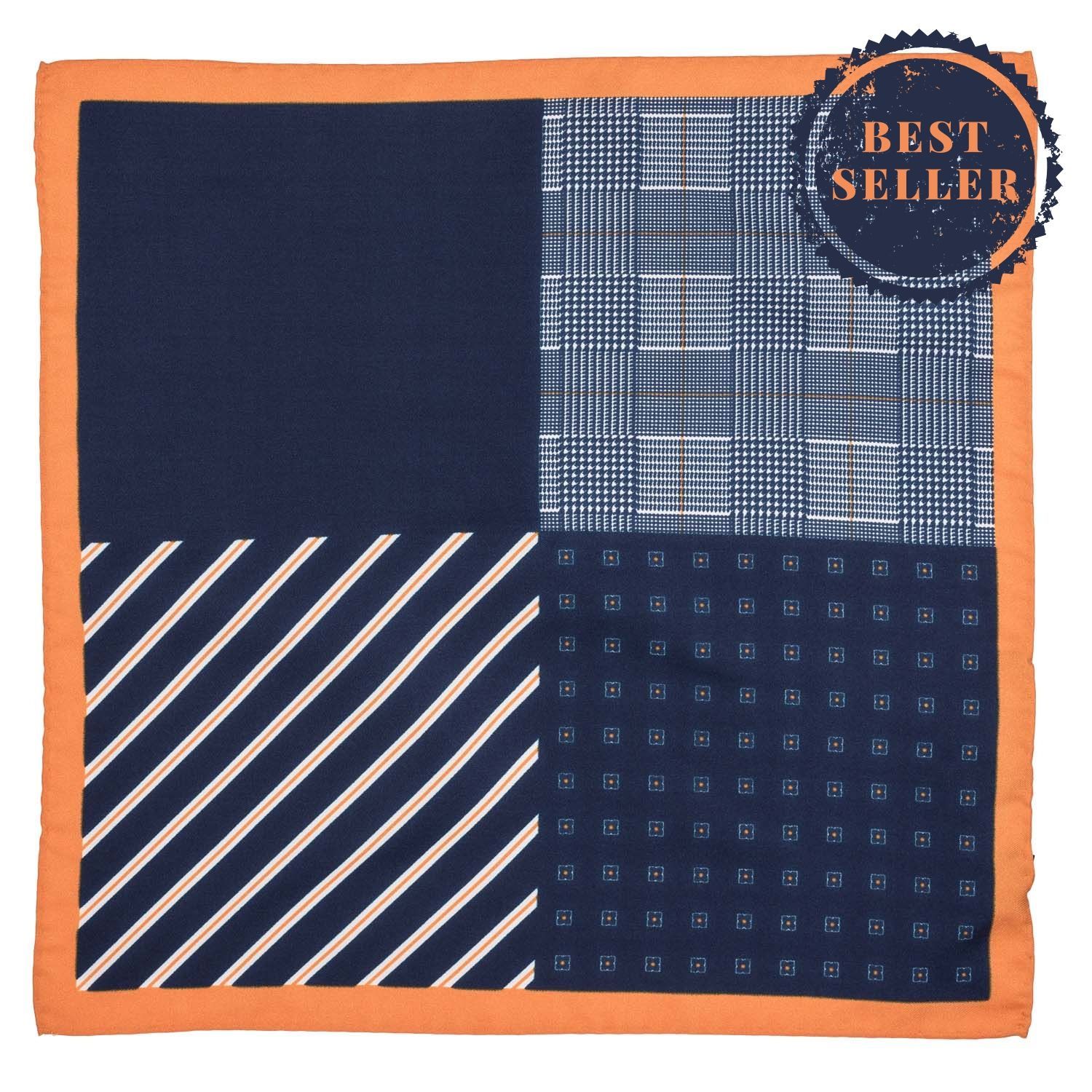Blue Geometric Italian Silk Pocket Square for Men