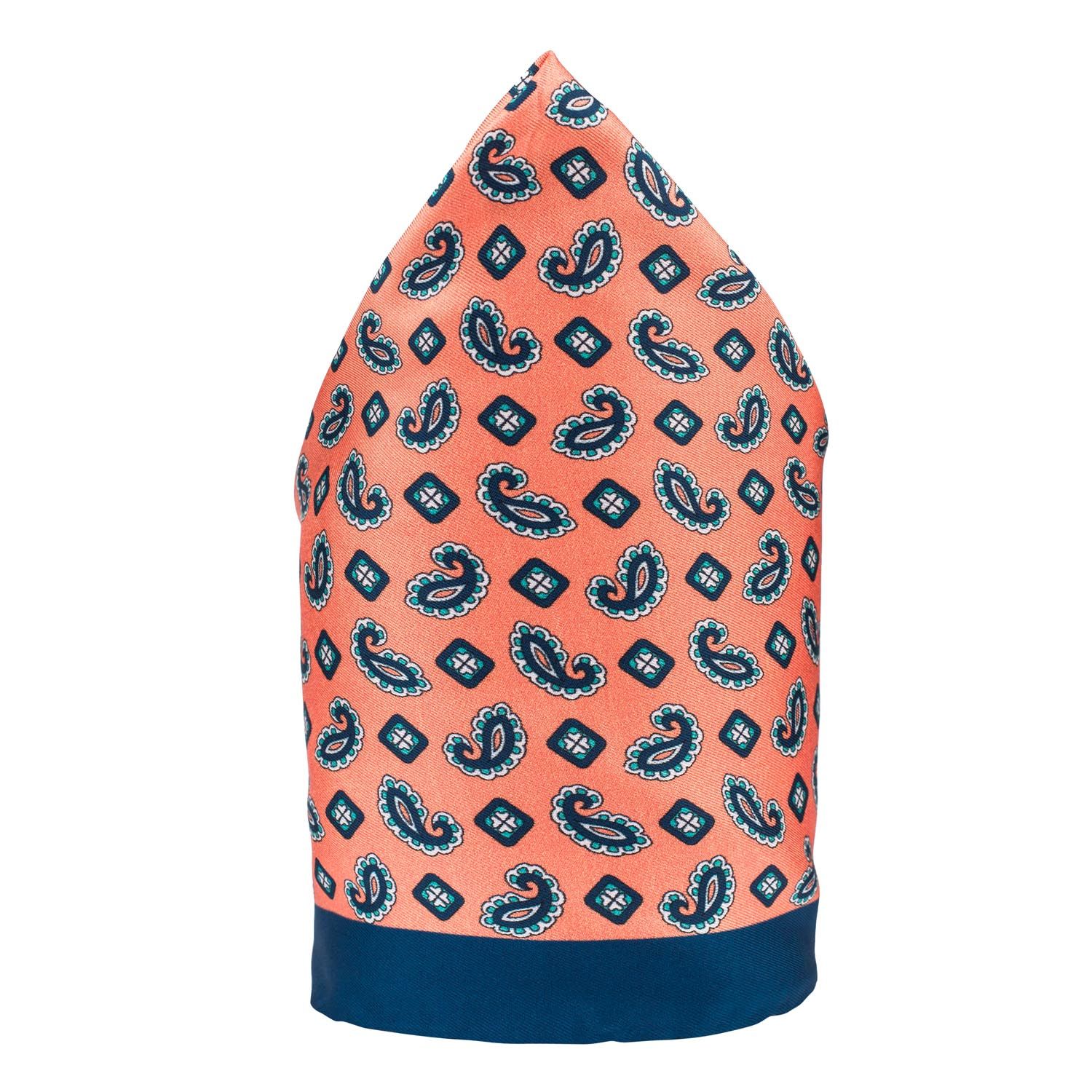 Orange Paisley Italian Silk Pocket Square for Men