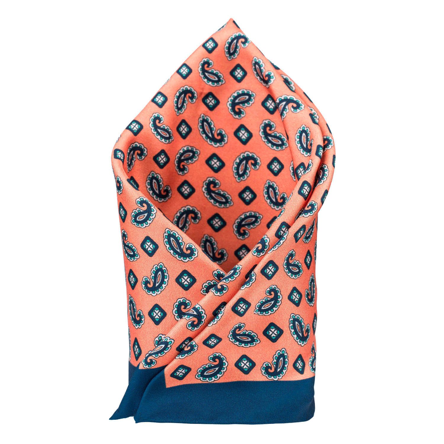 Orange Paisley Italian Silk Pocket Square for Men