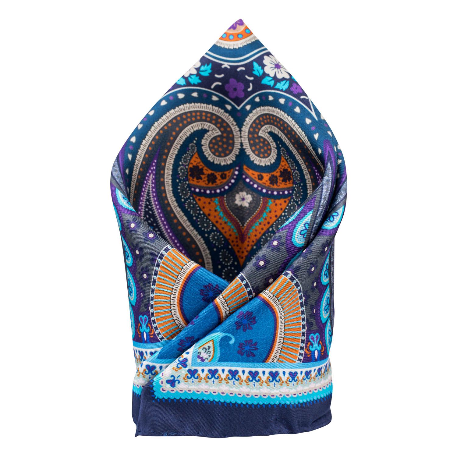 Blue Paisley Italian Silk Pocket Square for Men
