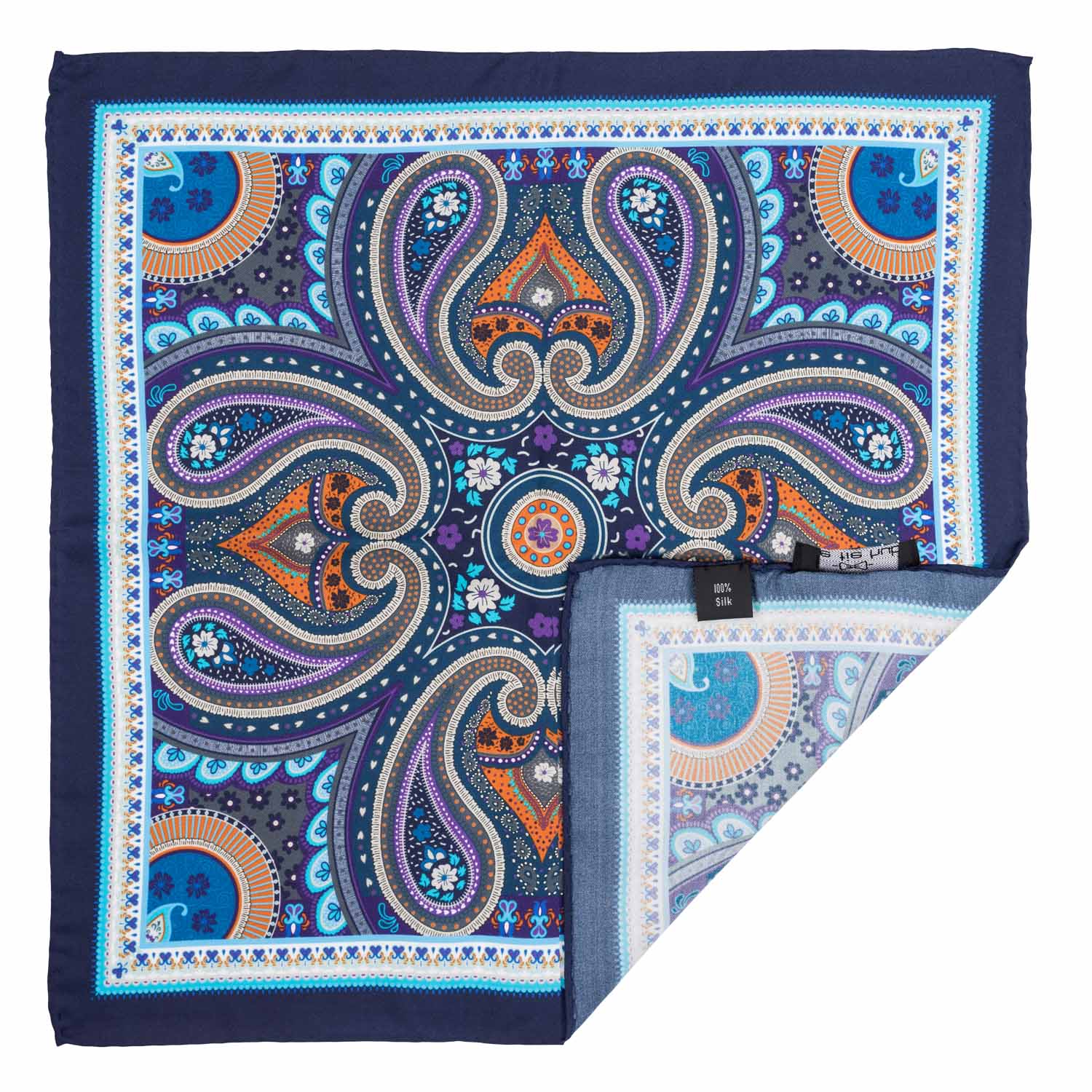 Blue Paisley Italian Silk Pocket Square for Men