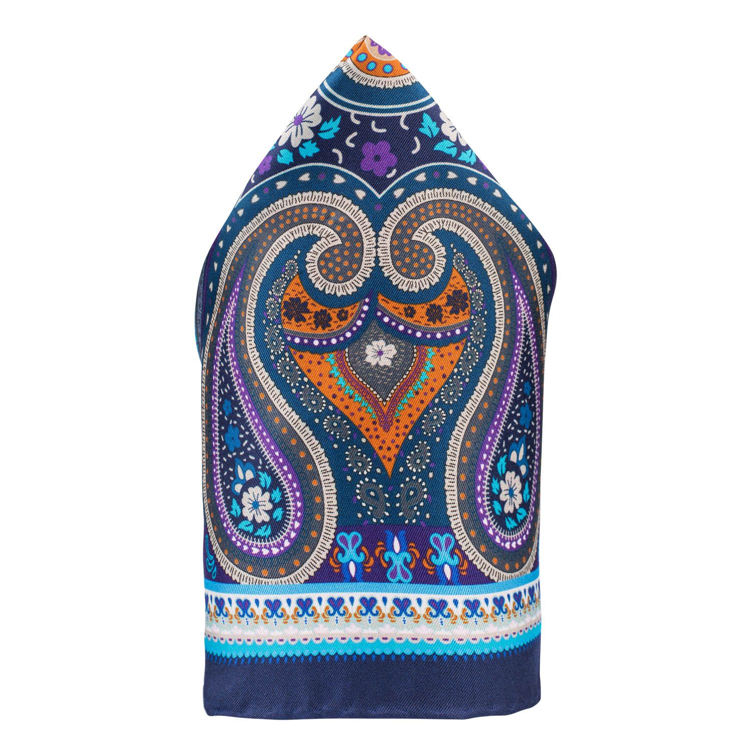 Blue Paisley Italian Silk Pocket Square for Men